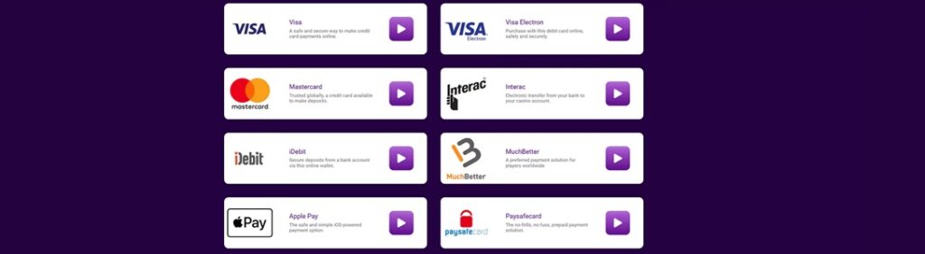 Méthodes de paiement sur Jackpot City